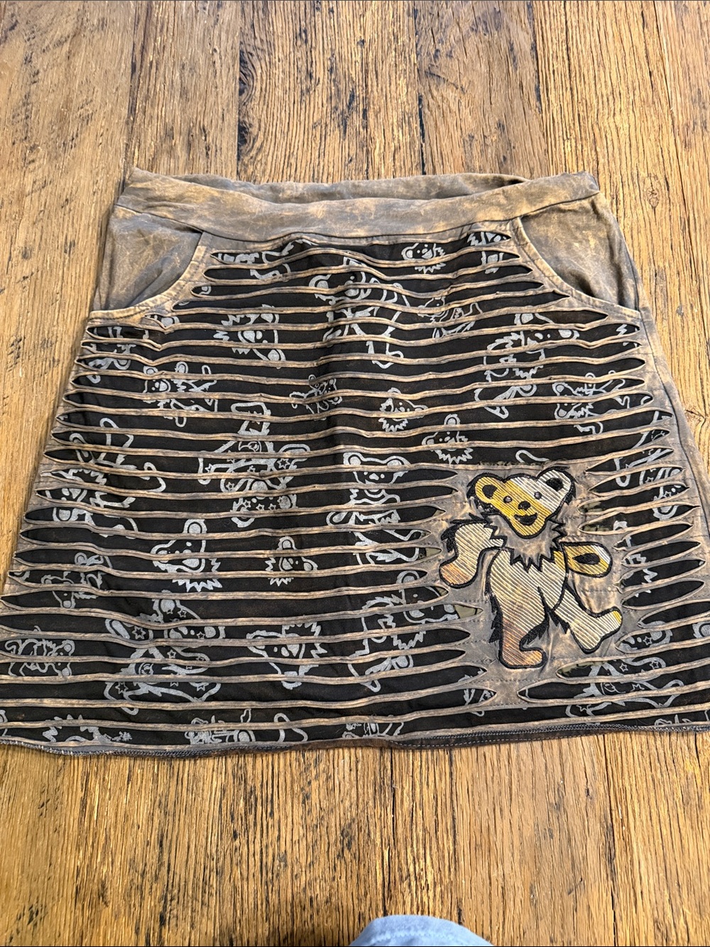 Grateful Dead Black and Gray Striped Mini Skirt Dancing Bears